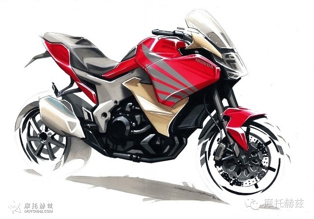 超帅气的摩托车手绘效果图,本田概念摩托车
