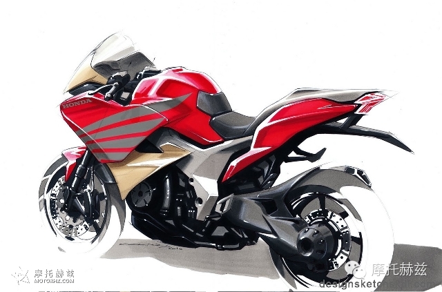 超帅气的摩托车手绘效果图,本田概念摩托车