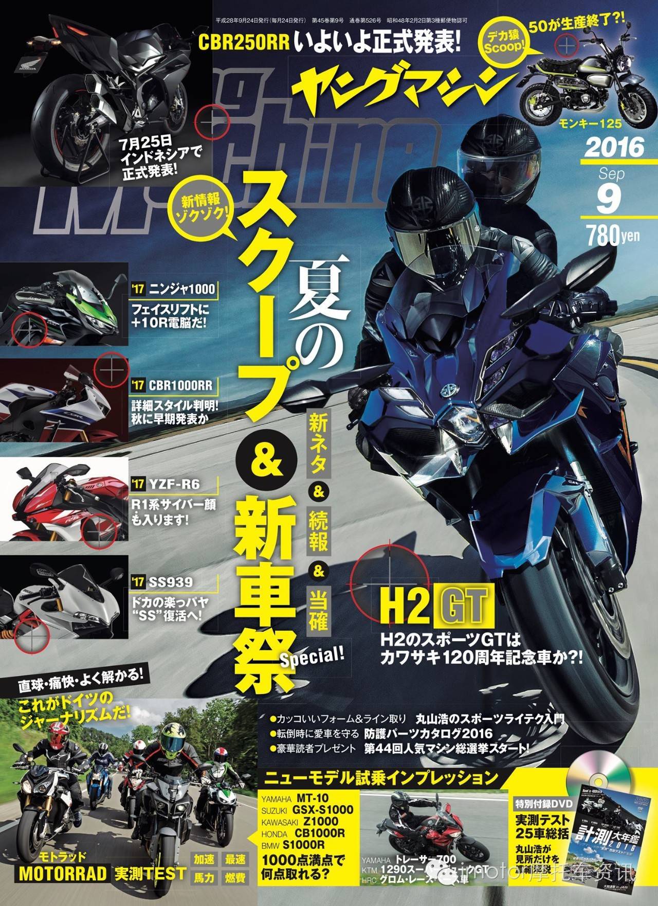 川崎重工H2GT再次登上杂志封面，本田CB250RR预计下周正式发表